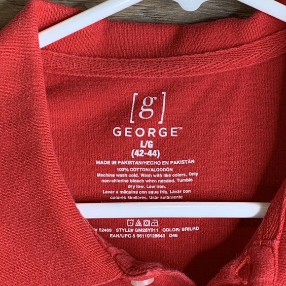 George Polo Golf Shirt Mens Size Large Red 100% Cotton Collar 3 Button Pullover - Picture 5 of 7